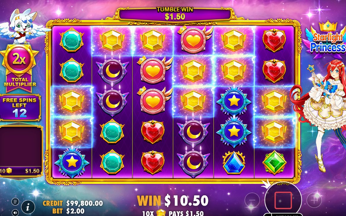 Free Spins-läget med 15 gratisspinn och lila stjärnhimmel